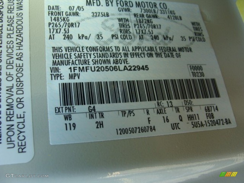 2006 Expedition Color Code G4 for Cashmere Tri-Coat Metallic Photo #53953136