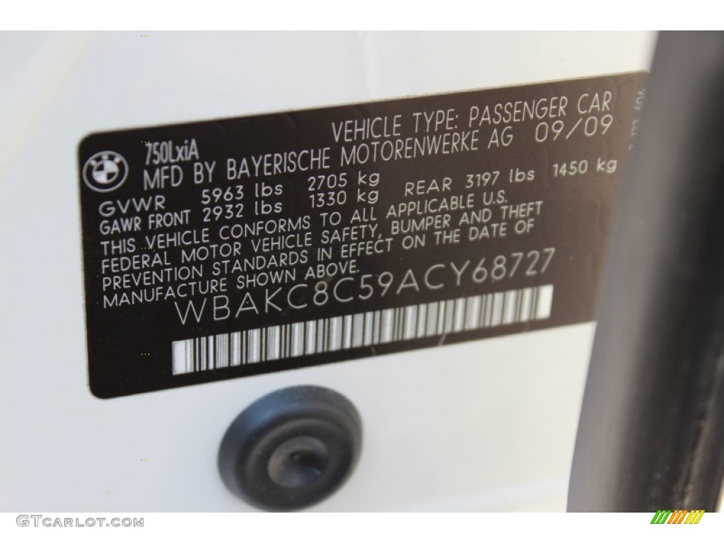 2010 BMW 7 Series 750Li xDrive Sedan Info Tag Photo #53953964