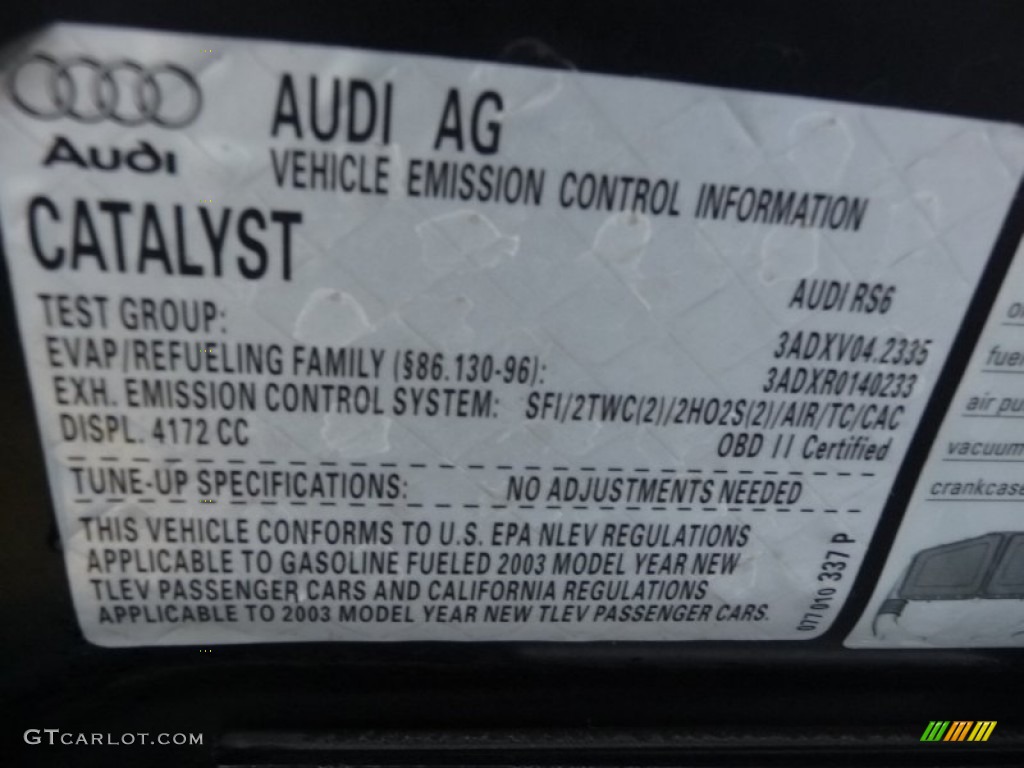 2003 Audi RS6 4.2T quattro Info Tag Photo #53963471