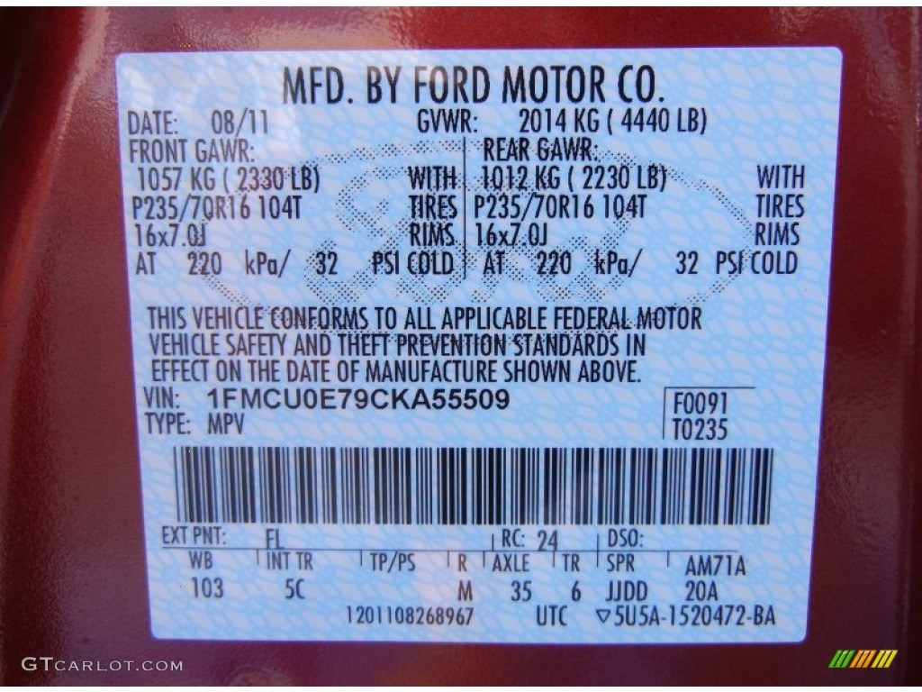 2012 Escape Color Code FL for Toreador Red Metallic Photo #53967867