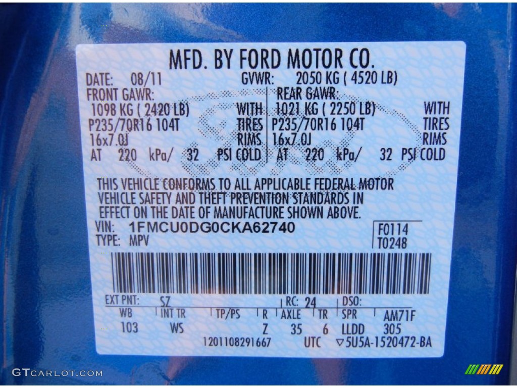 2012 Escape Color Code SZ for Blue Flame Metallic Photo #53967993