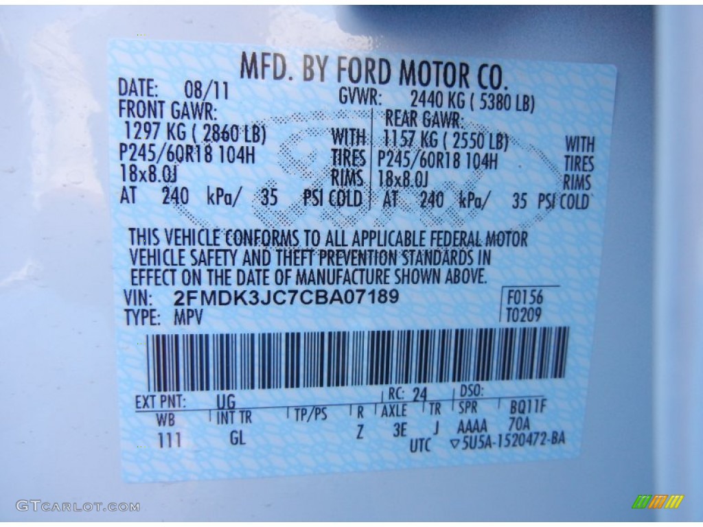 2012 Edge Color Code UG for White Platinum Metallic Tri-Coat Photo #53968650