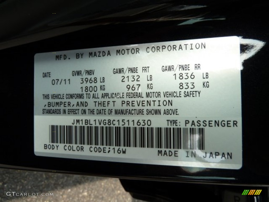2012 MAZDA3 Color Code 16W for Black Mica Photo #53970534