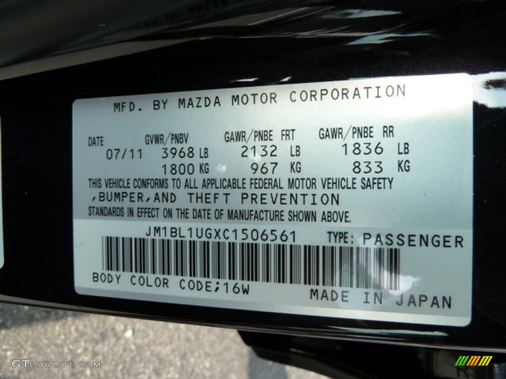 2012 MAZDA3 Color Code 16W for Black Mica Photo #53971074