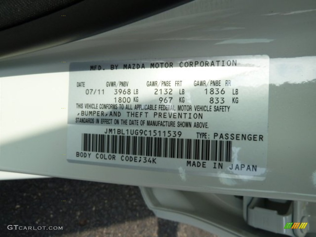 2012 MAZDA3 Color Code 34K for Crystal White Pearl Mica Photo #53971263
