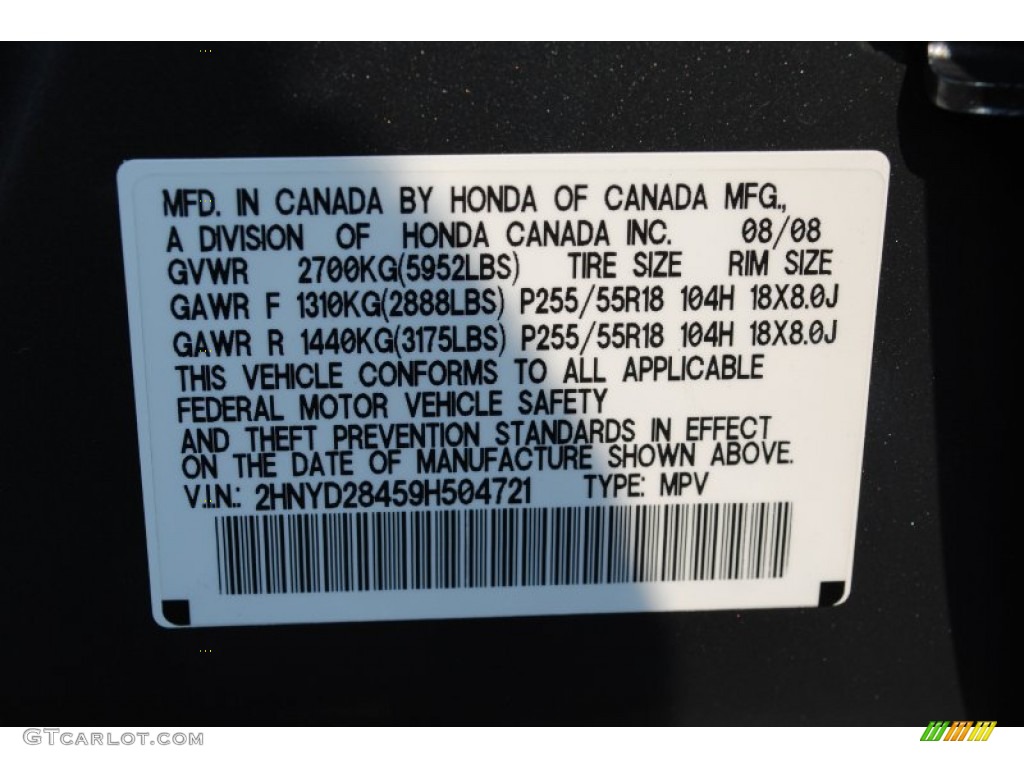 2009 Acura MDX Technology Info Tag Photo #53973903