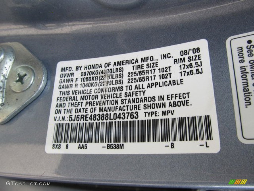 2008 CR-V LX 4WD - Glacier Blue Metallic / Gray photo #19