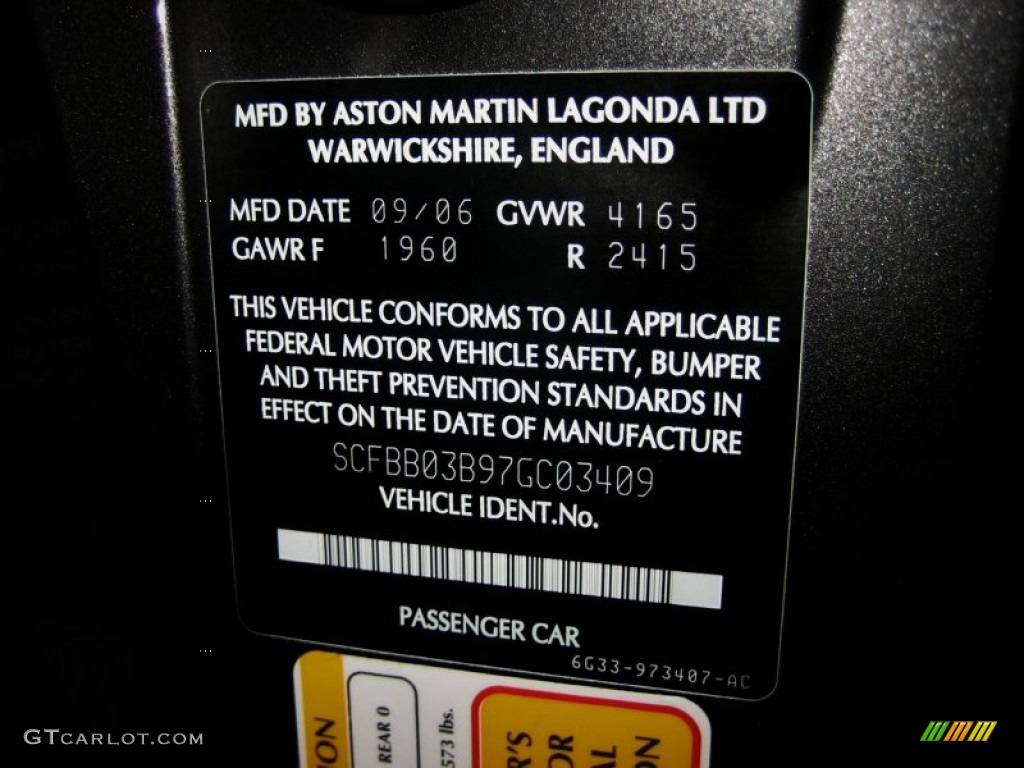 2007 Aston Martin V8 Vantage Coupe Marks and Logos Photo #53984561