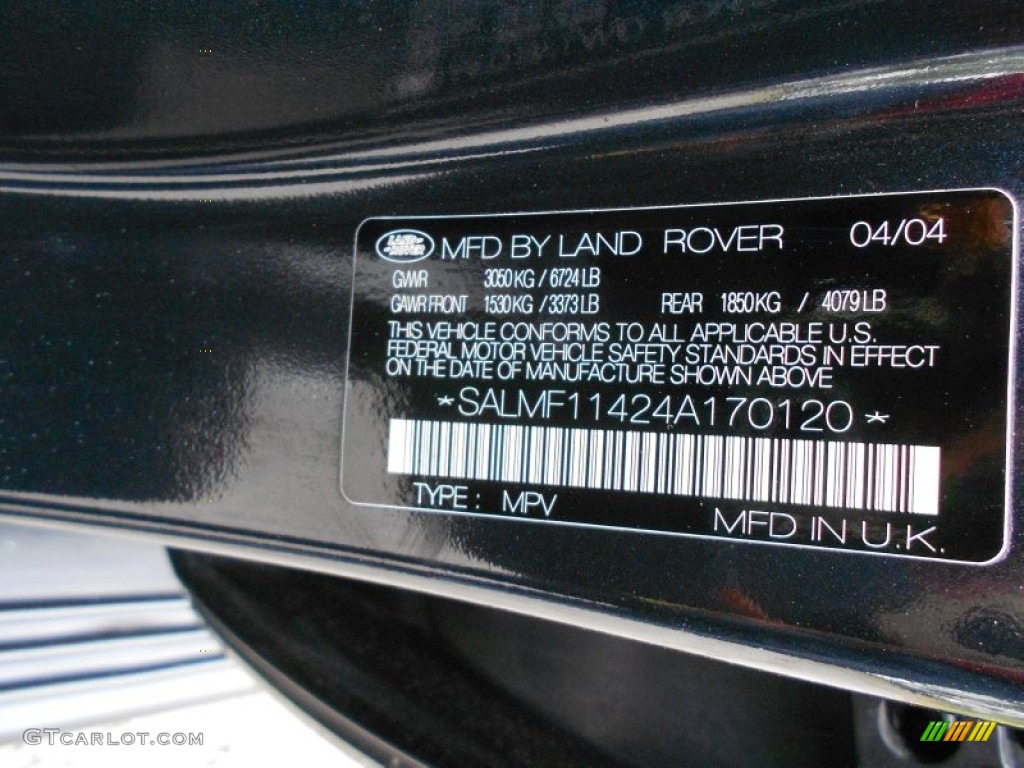 2004 Land Rover Range Rover HSE Info Tag Photo #53986601