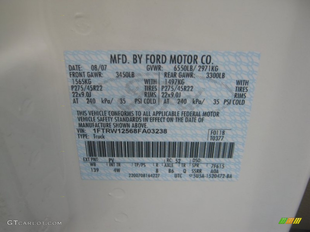 2008 Ford F150 Limited SuperCrew Color Code Photos