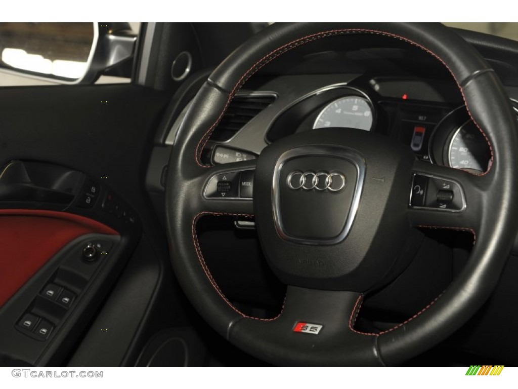 2010 Audi S5 3.0 TFSI quattro Cabriolet Magma Red Silk Nappa Leather Steering Wheel Photo #53995571