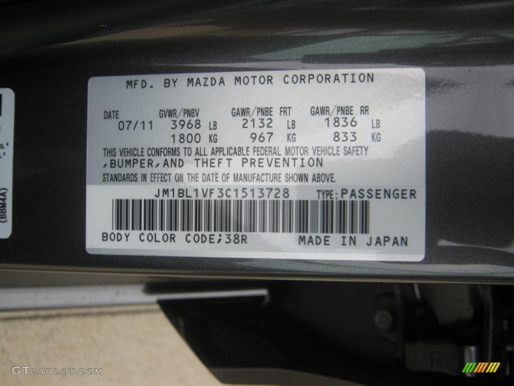 2012 MAZDA3 Color Code 38R for Graphite Mica Photo #53996136