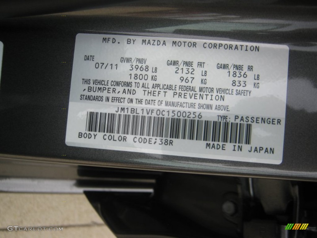 2012 MAZDA3 Color Code 38R for Graphite Mica Photo #53997484