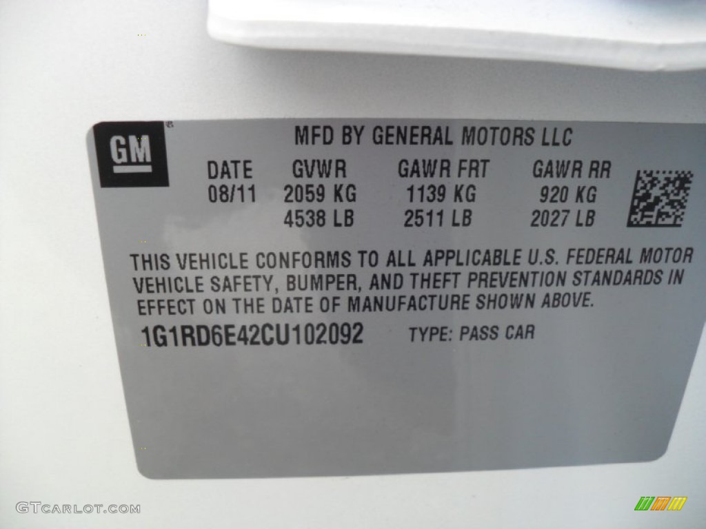 2012 Chevrolet Volt Hatchback Info Tag Photo #53998055