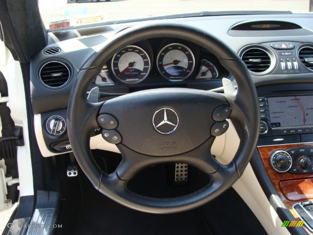 2007 Mercedes-Benz SL 55 AMG Roadster designo Porcelain Premium Leather Steering Wheel Photo #54013818