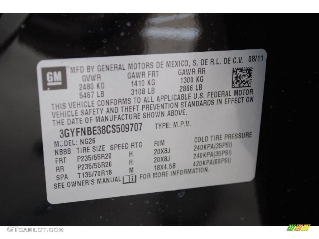 2012 Cadillac SRX Performance Info Tag Photo #54030953