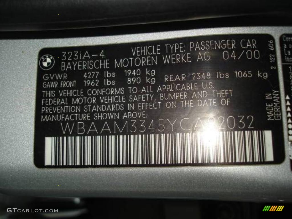2000 3 Series 323i Sedan - Titanium Silver Metallic / Grey photo #42