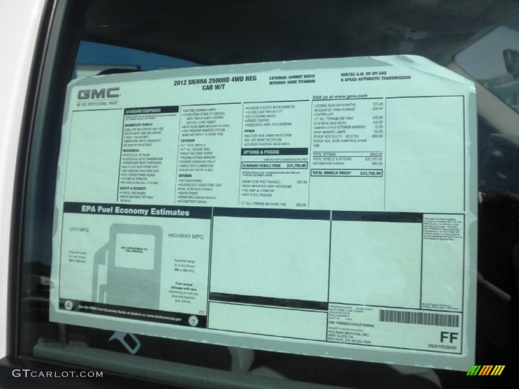 2012 GMC Sierra 2500HD Regular Cab Chassis 4x4 Window Sticker Photos