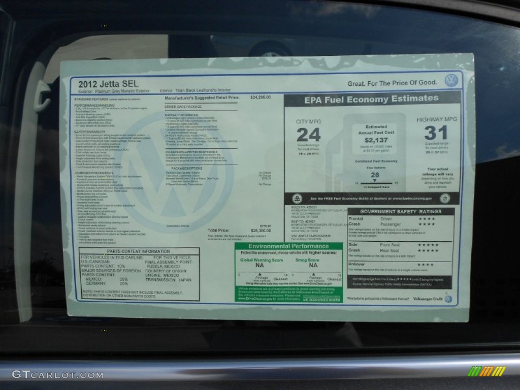 2012 Volkswagen Jetta SEL Sedan Window Sticker Photo #54050239