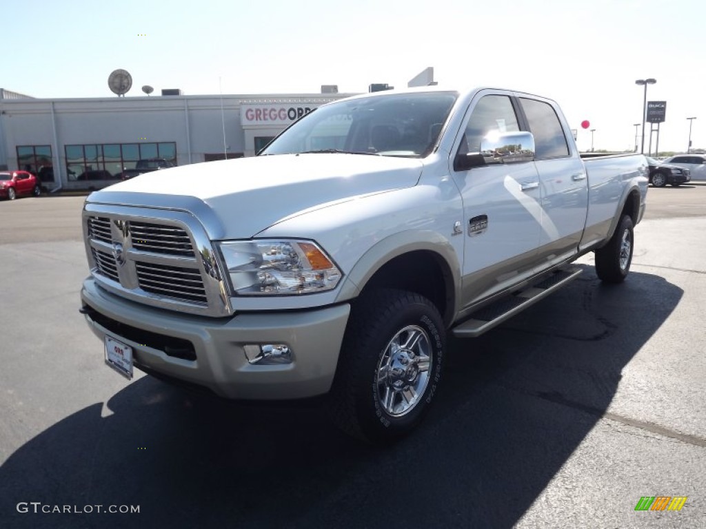 2011 Ram 2500 HD Laramie Longhorn Crew Cab 4x4 - Bright White / Light Pebble Beige/Bark Brown photo #1