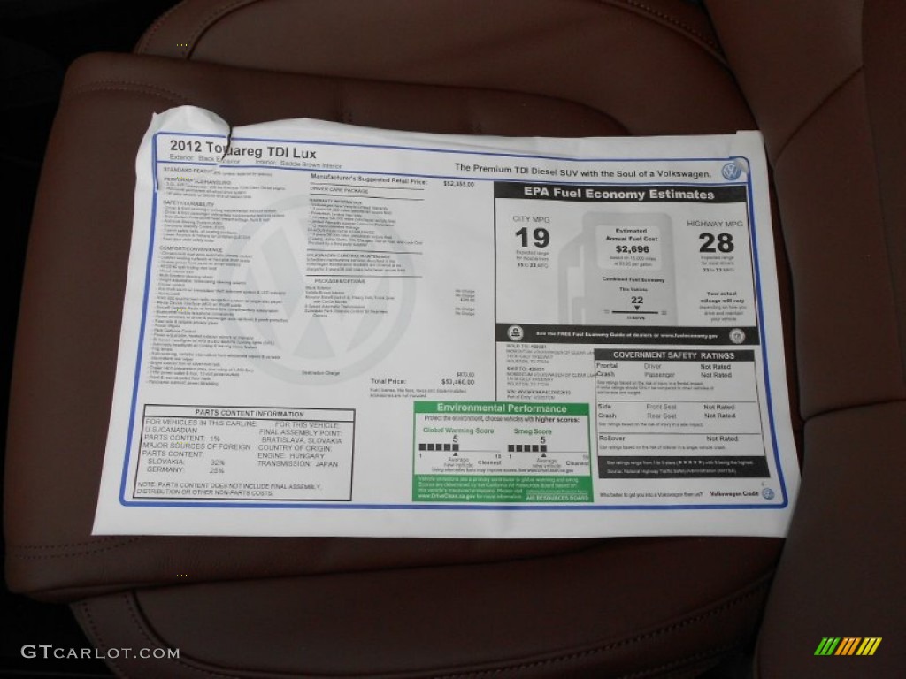 2012 Volkswagen Touareg TDI Lux 4XMotion Window Sticker Photo #54053536