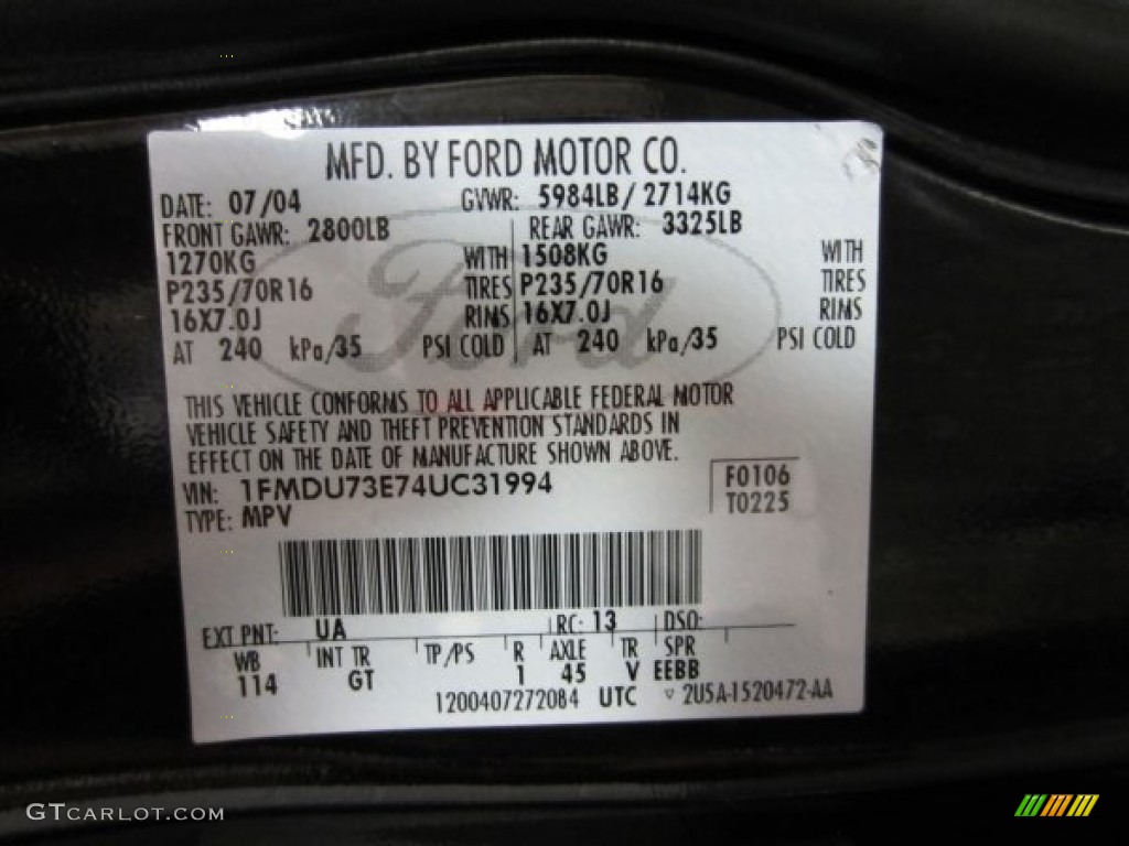 2004 Explorer Color Code UA for Black Photo #54065030