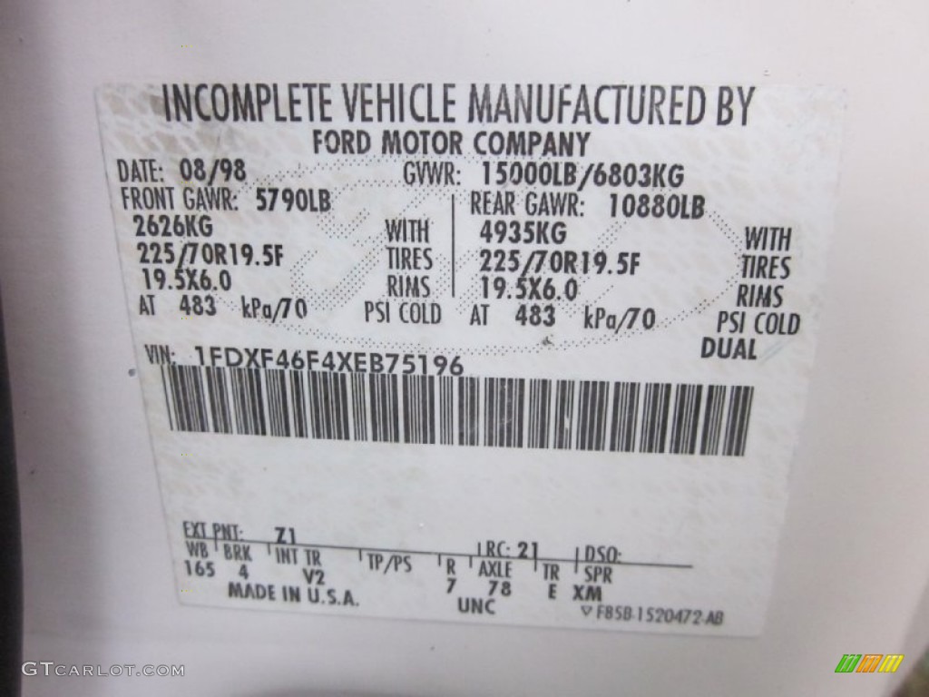 1999 F450 Super Duty Color Code Z1 for Oxford White Photo #54073698