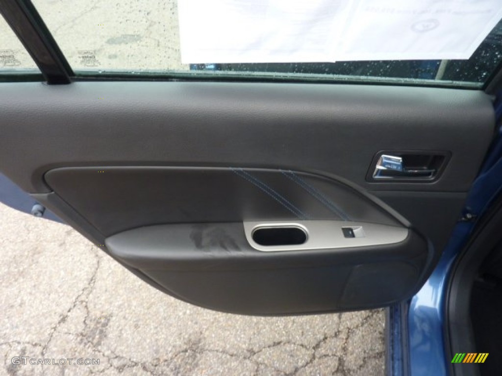 2010 Ford Fusion Sport AWD Charcoal Black/Sport Blue Door Panel Photo #54078756