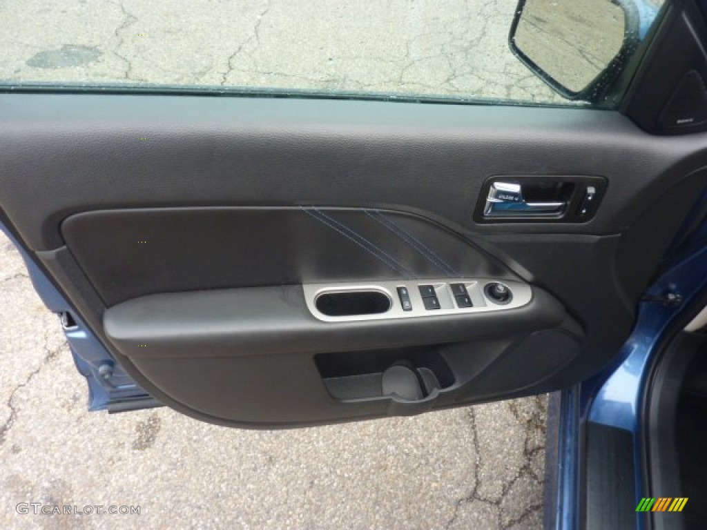 2010 Ford Fusion Sport AWD Charcoal Black/Sport Blue Door Panel Photo #54078762