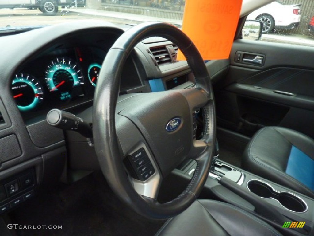 2010 Ford Fusion Sport AWD Charcoal Black/Sport Blue Steering Wheel Photo #54078789