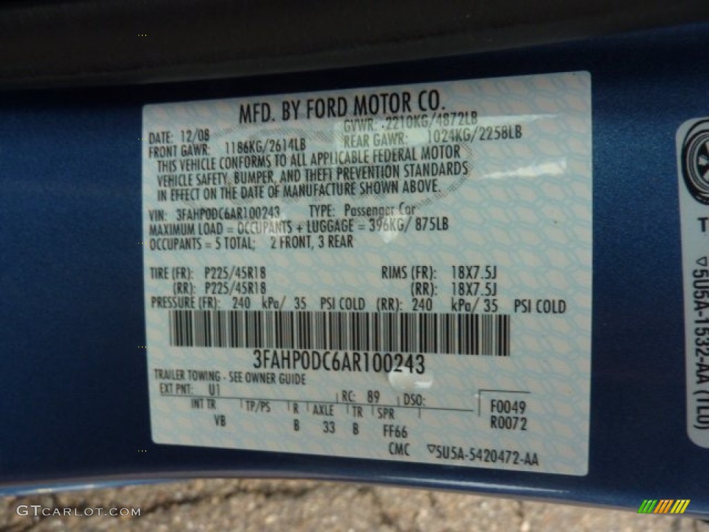 2010 Fusion Color Code U1 for Sport Blue Metallic Photo #54078807