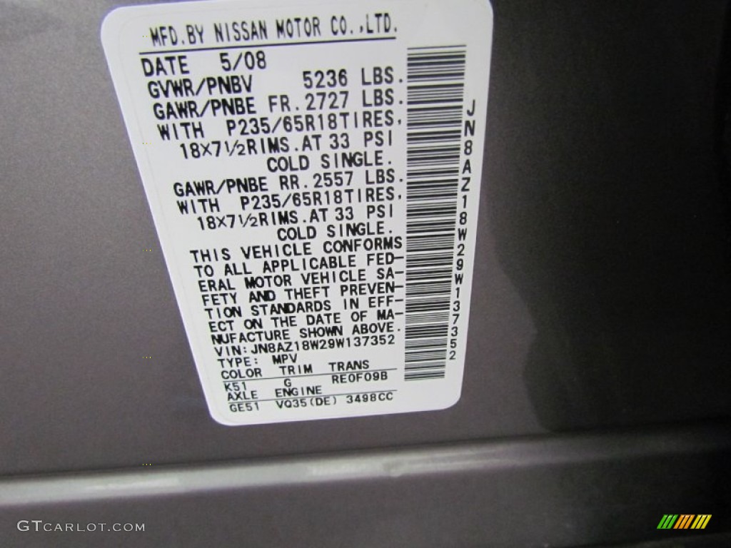 2009 Murano S AWD - Platinum Graphite Metallic / Black photo #12
