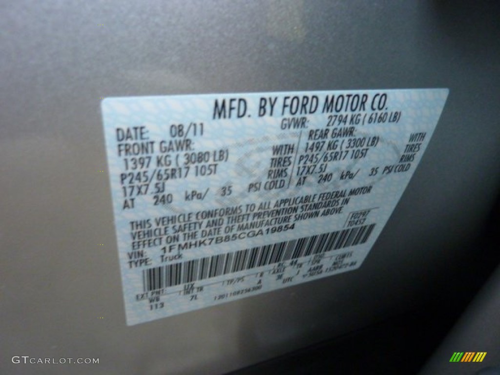 2012 Explorer Color Code UX for Ingot Silver Metallic Photo #54080337