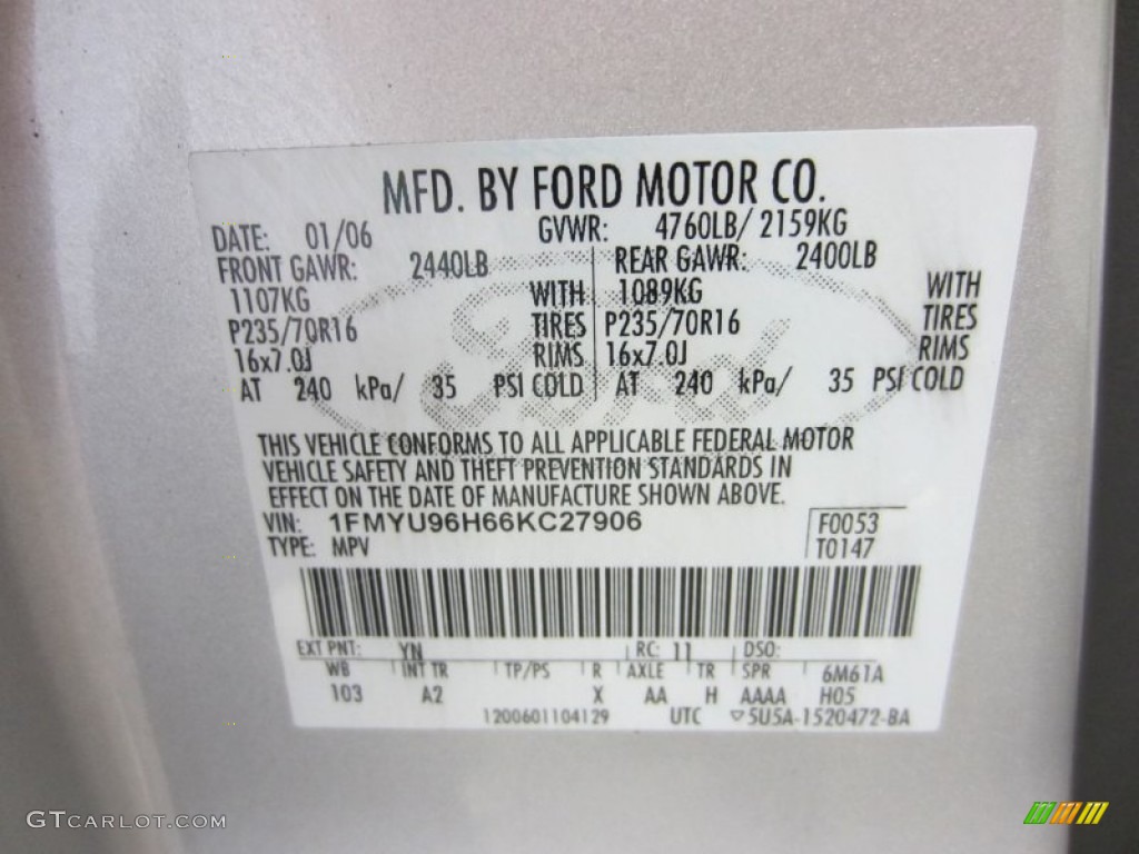 2006 Escape Color Code YN for Silver Metallic Photo #54082191