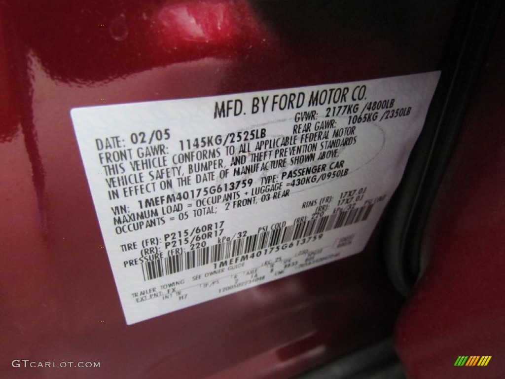 2005 Montego Color Code FX for Merlot Metallic Photo #54082975