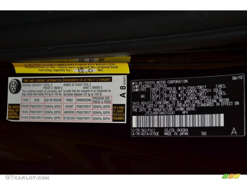 2010 FJ Cruiser Color Code 2KC for Black Photo #54107308