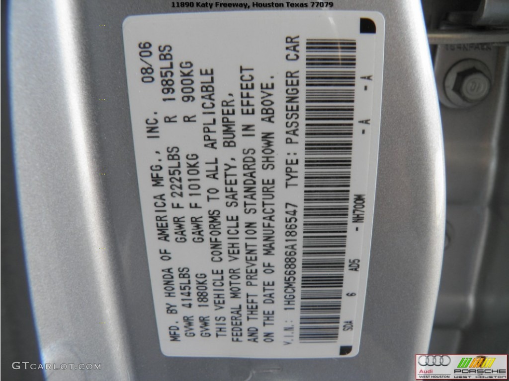 2006 Accord EX-L Sedan - Alabaster Silver Metallic / Black photo #33