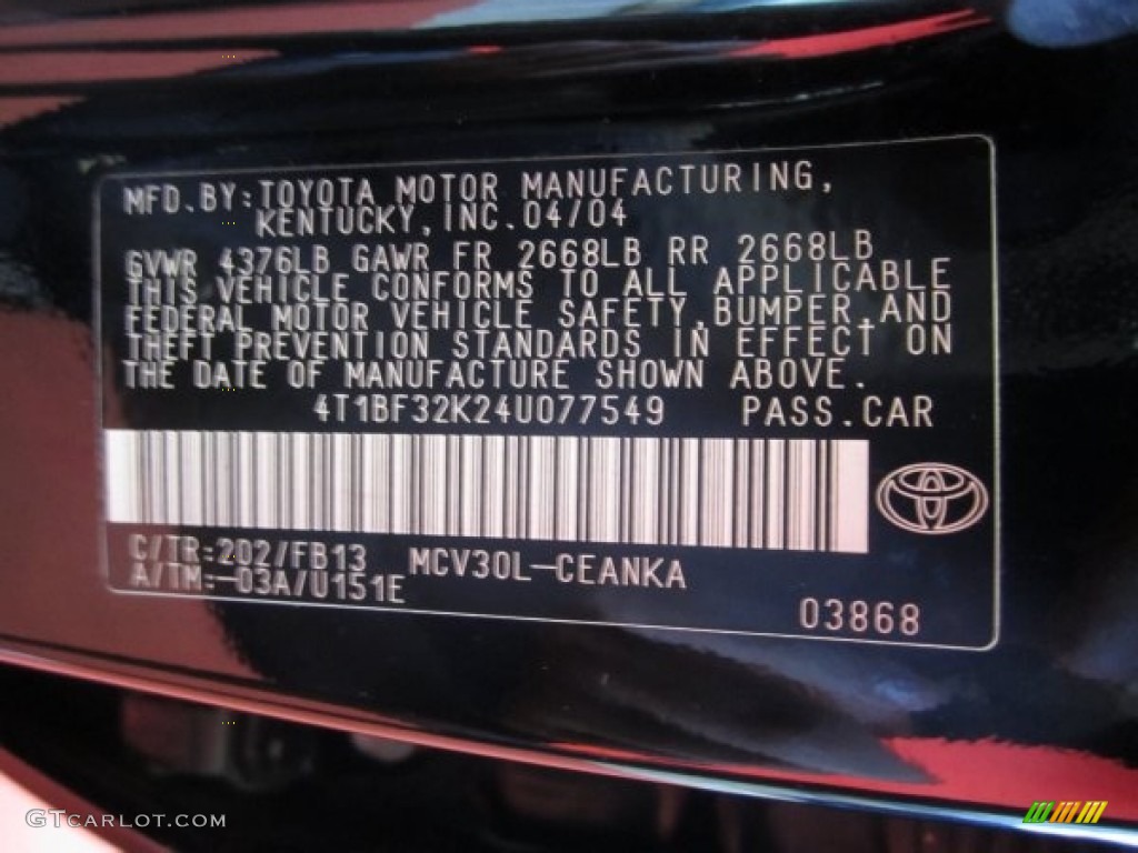 2004 Camry LE V6 - Black / Stone photo #17