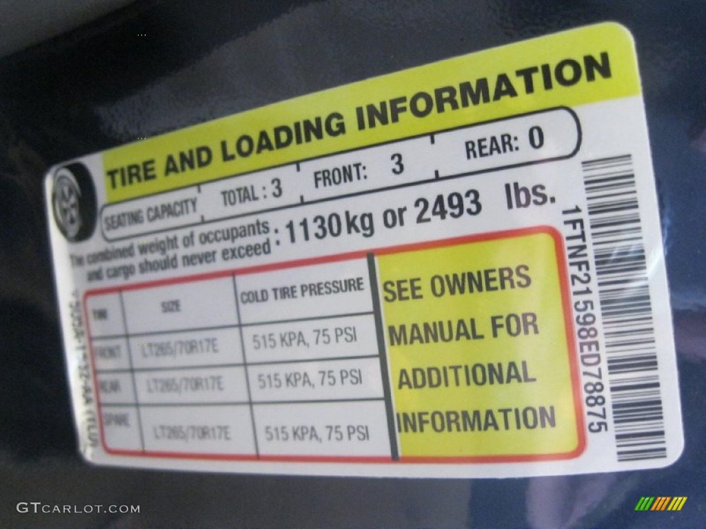 2008 Ford F250 Super Duty XLT Regular Cab 4x4 Info Tag Photos