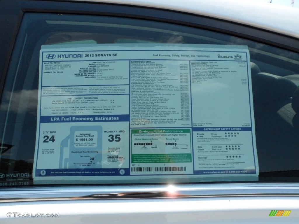 2012 Hyundai Sonata SE Window Sticker Photo #54147594