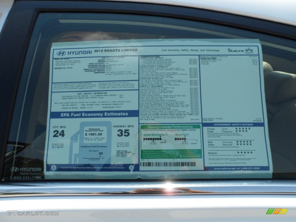2012 Hyundai Sonata Limited Window Sticker Photo #54147918