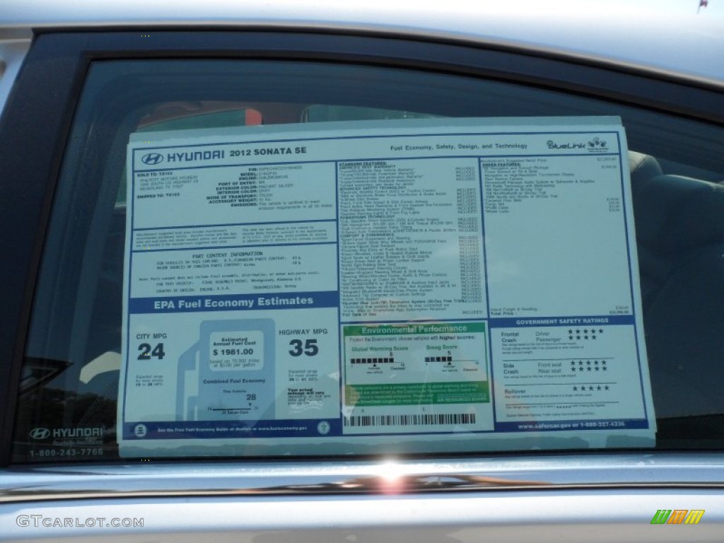 2012 Hyundai Sonata SE Window Sticker Photo #54148242