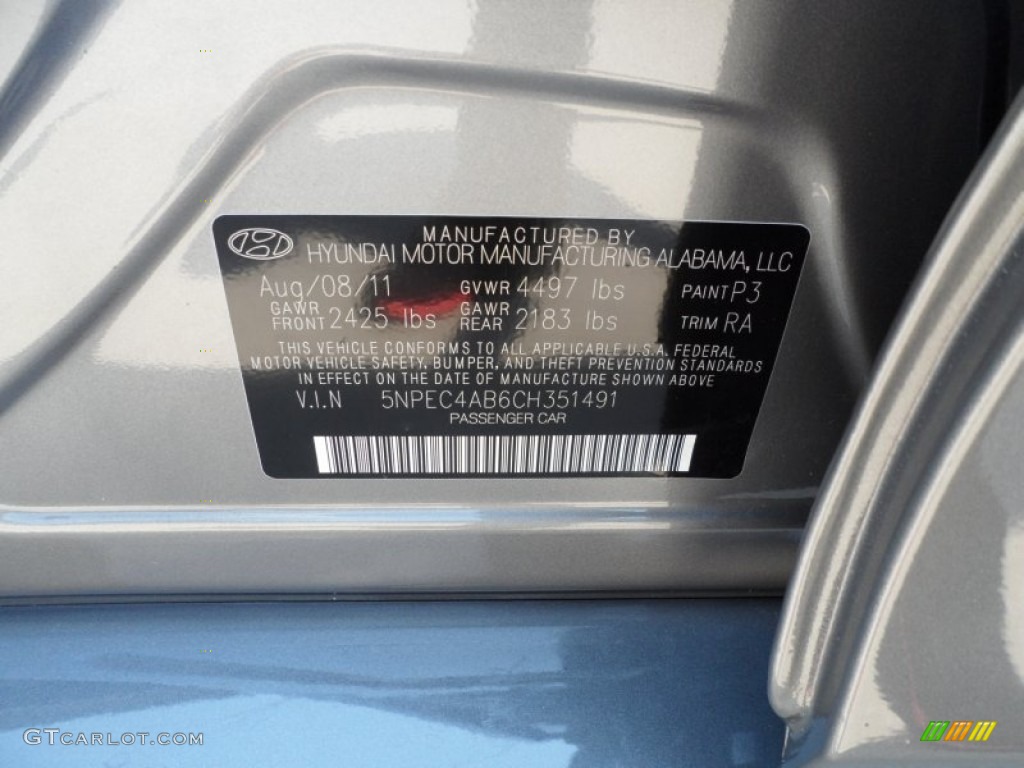 2012 Sonata Color Code P3 for Harbor Gray Metallic Photo #54149283