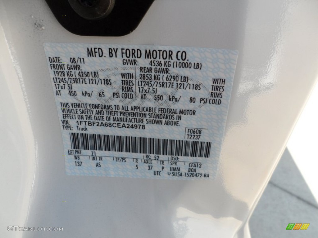 2012 F250 Super Duty Color Code Z1 for Oxford White Photo #54150129