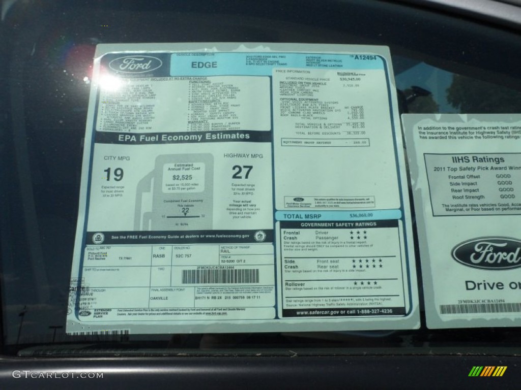 2012 Ford Edge SEL Window Sticker Photo #54150447