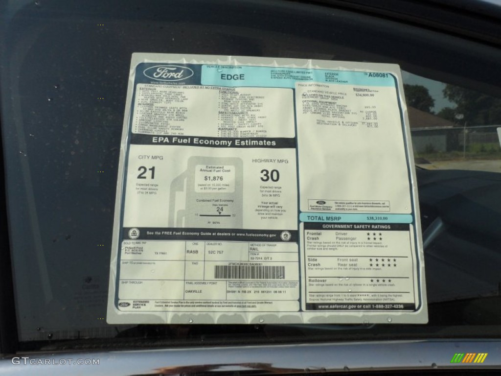 2012 Ford Edge Limited EcoBoost Window Sticker Photo #54151107