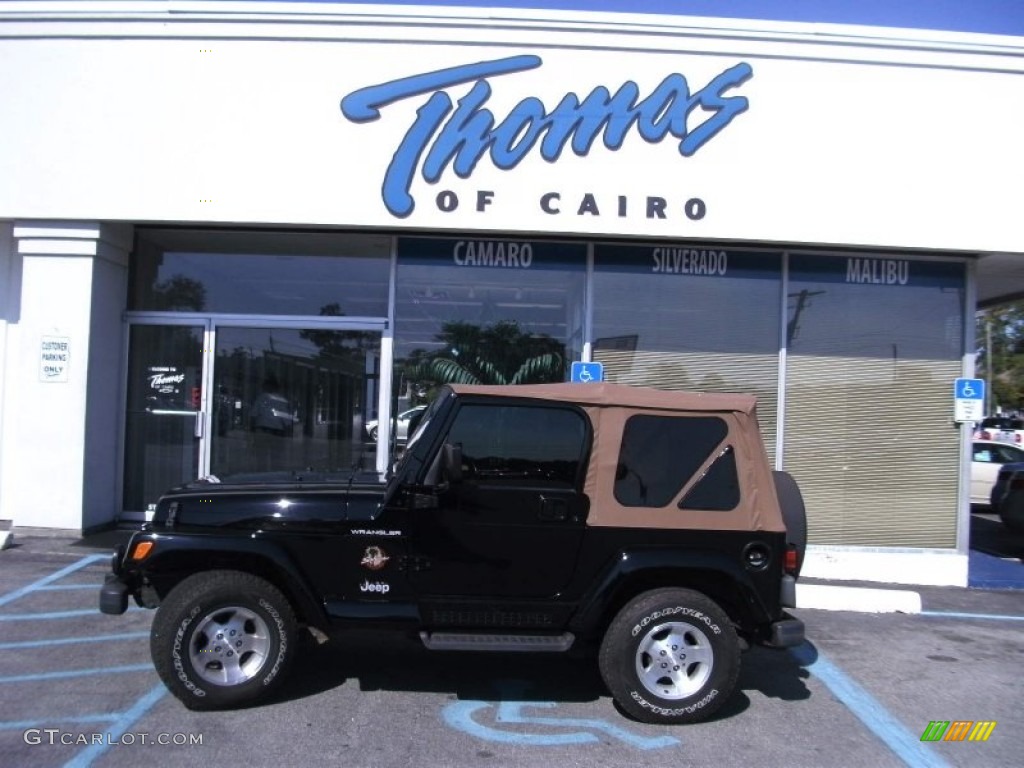 2002 Wrangler Sahara 4x4 - Black / Camel Beige/Dark Green photo #1