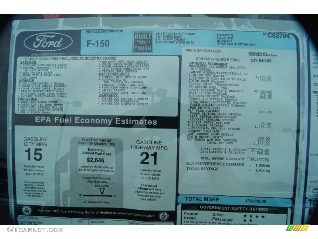 2011 Ford F150 XLT SuperCab Window Sticker Photo #54165609