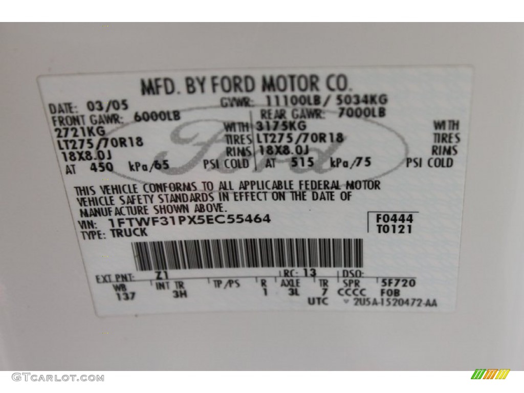 2005 F350 Super Duty Color Code Z1 for Oxford White Photo #54169441