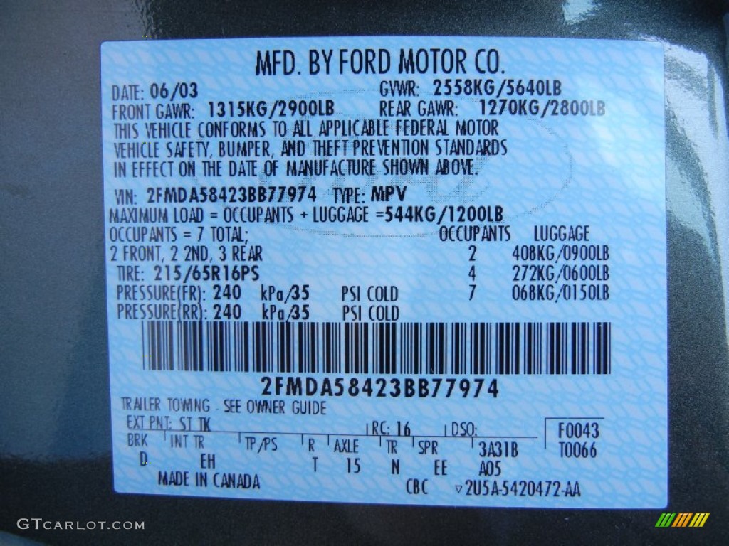 2003 Windstar Color Code ST for Estate Green Metallic Photo #54170176